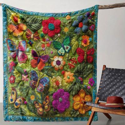 TEMU ) Vintage Floral & Embroidered Throw Blanket - Flannel, Cozy & Warm For Sofa, Bed, Car, Office, Camping, Travel - Ideal Gift, Image