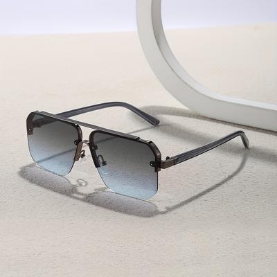 TEMU Xiyou Unisex Square Metal Half-frame Fashion Glasses - Slimming Large Frame, Gradient Golden To Brown Lenses, Lightweight Alloy, Suitable For Street Photography, Party And Up Image