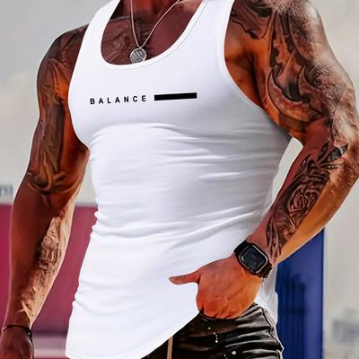 TEMU Men's Trendy Letter Balance Pattern Narrow Shoulder Tie-back Vest Image