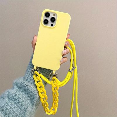TEMU -color Tpu Candy Shell With Chain Rope Mobile Phone Case Suitable For Full Protection Anti-fall Protective Case Creative For For Iphone 11/12/13/14/15/16 Pro Plus Max Image