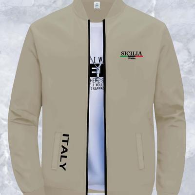 TEMU Men's Slim-fit Casual Jacket With Stand Collar - Trendy , Zip Closure, Fall/winter Image