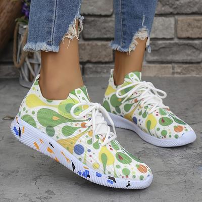 TEMU Women's Plus Size Retro Casual Sneakers - Breathable Fabric, Colorful Leaf Pattern, Lace-up Low- With Eva Cushioned Sole For , Relaxed Fit Footwear, Durable Traction Footwear Image