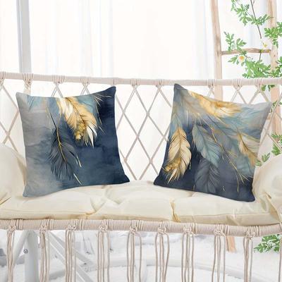 TEMU 2pcs Elegant Blue & Pattern Pillow Covers, Traditional Style, 100% Polyester, Zipper Closure, Removable & Washable - Ideal For Home Office Sofa Decor (pillow Inserts Not Included) Image