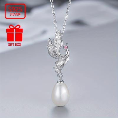 TEMU Total Weight About 2.4g) 1pc Women's Fashion Pendant Necklace 925 Sterling Silvery Phoenix Luxury Elegant Sweater Chain Suitable For Party Wear And Gifting Image