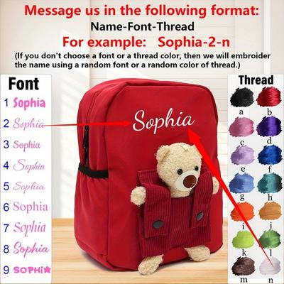 TEMU Personalized Bear Name Embroidery - Schoolbag , , , Lined, For School And , 15+ Image