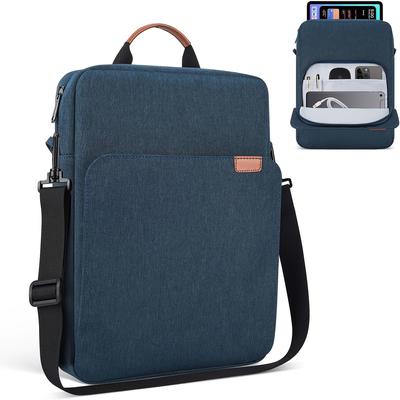 "TEMU 2024 Premium Striped Blue Laptop Bag - Portable 9-13" Tablet & Electronics Carrier With Crossbody Strap, Polyester" Image