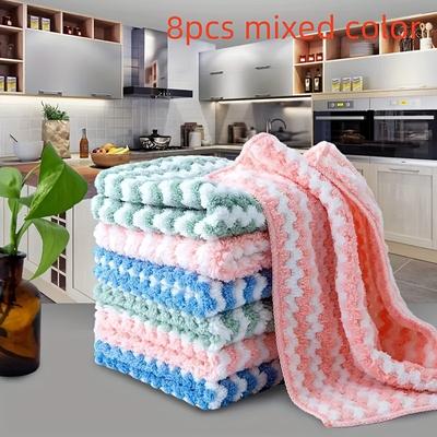 TEMU 8pcs Coral Fleece Kitchen Towels - Absorbent, Non-slip, Quick-dry Cleaning Cloths For Home Use Image