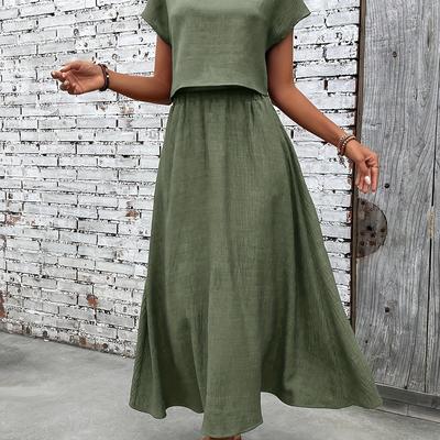 TEMU Elegant Beige Sleeveless A-line Midi Dress With Ruched Detail - All , Casual To Formal Attire, Casual Attire | Ruched Detail Dress | Elegant Sleeveless Dress, Plus Size Dress Image