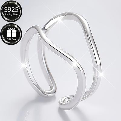 TEMU S925 Sterling Silver Adjustable Ring, Unisex, 2.2g, Elegant Simple Geometric Irregular , Daily & Party Wear, All Image