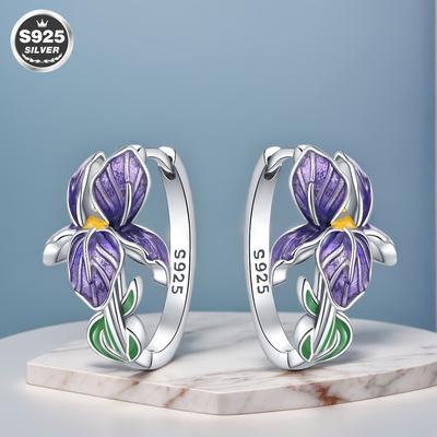 TEMU 1pair S925 Sterling Silver Allergy-proof Hoop Earring, Iris Earrings-women's Jewelry Suitable Daily Gift For Women's Jewelry, Gift, Objects With Design Image