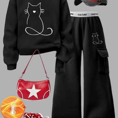 TEMU C5 K13 Autumn And Winter Women's Animal Print Sweater Overalls Suit Pocket Casual 's Tops Pants Image