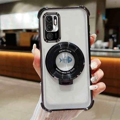 TEMU Airbag Transparent Magnetic Funny Phone Holder Case On For Xiaomi 5g Redminote10 5g Anti-knock Stand Back Cover Image
