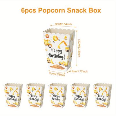 TEMU 6-pack Construction Excavator Popcorn Boxes, Paper Snack Containers, Birthday Party Favors, Candy Gift Boxes, Party Supplies Decorations Image
