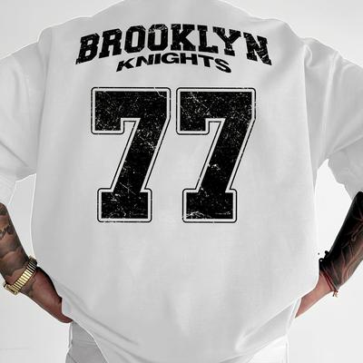 TEMU The Of The Letters 'knights' With '77' Showcases While With Trendy Style Of Men's Fashionable Short-sleeve T-shirts. Image
