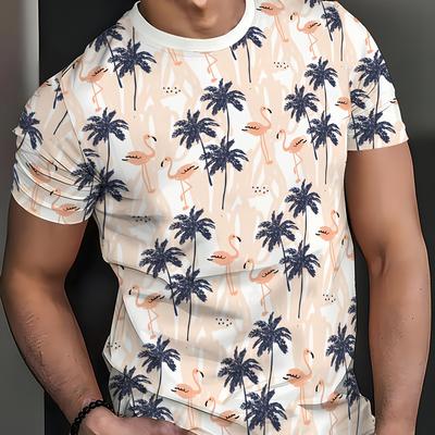 TEMU Men's Tree 3d Print T-shirt - Casual Crew Neck Short Sleeve & Style, Lightweight Polyester Fabric, Regular Fit, Tropical-themed Outfits, Beach Attire | Summer Casual Wear | 3d Print Te Image
