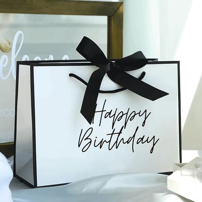 "TEMU 1pc "happy Birthday" Gift Bag With Ribbon - Lightweight, Foldable Shopping Tote For , Sisters, Mom, Grandma - Elegant Letter For Birthday Celebrations, Gift Bag" Image