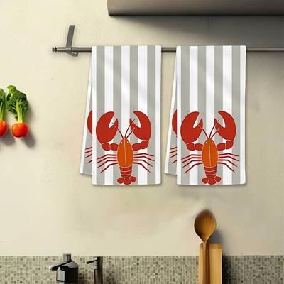 TEMU 2pcs Lobster Striped Kitchen Towels - Soft, Absorbent Dish Towels 18x26in, White With Design, Cooking, Baking & Farmhouse Holiday Decor Image