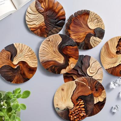 TEMU 8pcs Natural Wood Craft Coasters, Table Mats, Placemats, Coasters, Anti-slip Table Pads Image