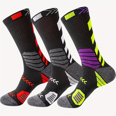 TEMU 3 Pairs Of Men's Athletic Crew Socks - Breathable, Moisture-wicking Polyester With Stylish Diamond Pattern For Sports, Hiking, Cycling, And Outdoor Activities (red, Black, Green) Image