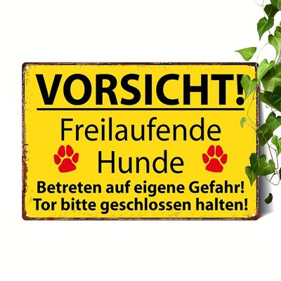TEMU Retro Metal Wall Art | 'vorsicht, Freilaufende Hunde' Warning Sign | 8x12 Inch | Frameless Decorative Plaque With Red | Indoor/outdoor Use | Ideal For Home & Cafe | Unique Gift For Dog Lovers Image