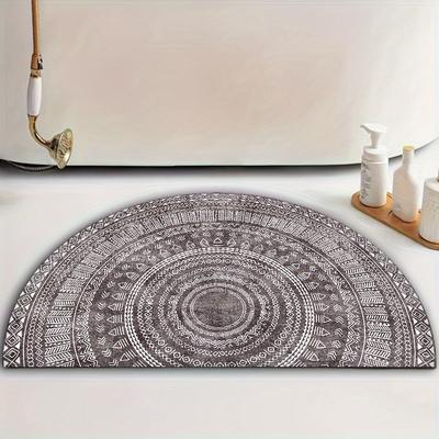 TEMU Bohemian Mandala Welcome Doormat – Non-slip, Easy-clean Polyester Mat With Intricate Black & White Patterns – Bathroom, Living Room, And Decor, Bathroom Decor Image