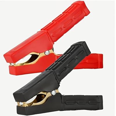 TEMU 2pcs 500amp Insulated Alligator Jump Leads, Metal Battery Clamps For Cars And Trucks, & Reliable, With Red Plastic Covers, Car Battery Clamps Image