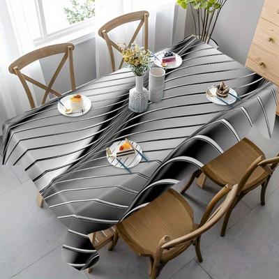 TEMU 1pc Elegant European Tablecloth, Wave Silver Gray Tablecloth, Machine Washable, Polyester Fiber Tablecloth, Suitable For Dining And Coffee Tables - The For Home Decoratio Image