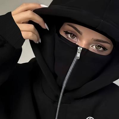 TEMU Women's Casual Hooded Zip-up Sweatshirt With Heart Print - 100% Polyester, Machine Washable, , Stylish Commuter Design For Casual Attire, Cute Sweatshirts Image