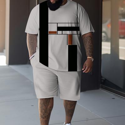 TEMU Men's Plus Size Casual Sports Set, T-shirt And Shorts 2pcs Suit For Traveling Image
