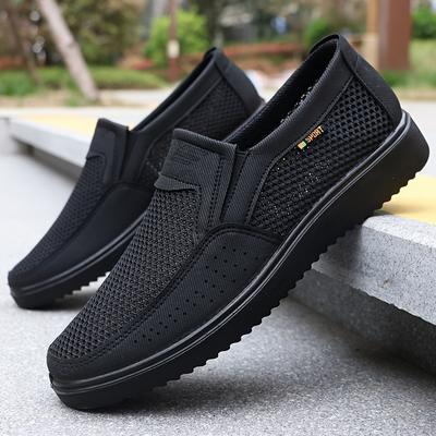 TEMU Men's Slip-on Athletic Sneakers - Breathable Mesh Upper, Non-slip Rubber Sole, High Quality Design For Gym, Training & Casual Wear, Black Image