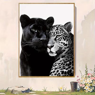 "TEMU 1pc Frameless Leopard & Print Wall Art Poster - 12x16" Or 16x24" Vintage Park Design, Maximalist Room Decor With Black & White Animal Portraits, Modern Or Nature-, Leopard Decor" Image