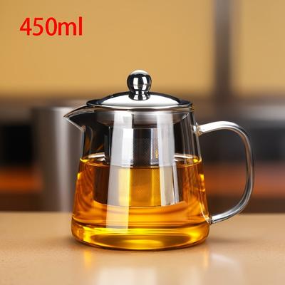 TEMU 1pc Advanced Thick Glass Tea Infuser Teapot, Heat Resistant, Dishwasher Safe, With Stainless Steel Filter, For Coffee, Flower Tea And Loose Leaf Tea Image