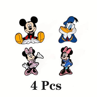 TEMU 4pcs Alloy Cartoon Mouse Duck Mouse Enamel Pin Brooch, Creative, Multicolor, Cute, With Metal Badge Jewelry, For Clothing, Backpack, Gift Image
