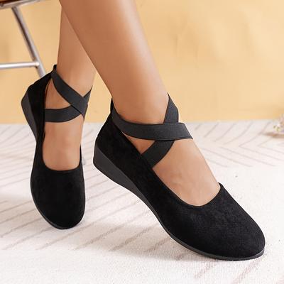 TEMU Women's Casual Round Toe Shoes, Solid Color, Lightweight, Fabric Upper, Synthetic Inner, Rubber Sole, Synthetic Insole, With Ankle Strap, For All Image