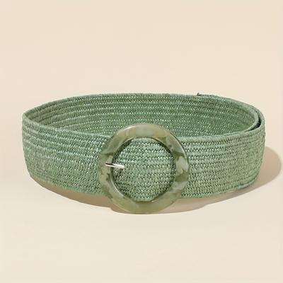 TEMU Bohemian Candy-colored Pp Woven Elastic Style Women's Wide Straw Belt - Elastic Belt With Fuchsia, Green, And Khaki Patterns, Suitable For Dresses, Coats, And Casual Beach . Image