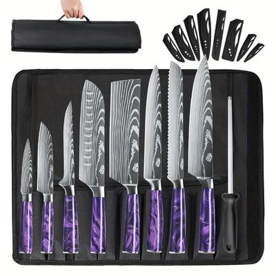 TEMU 8pcs Knife Set, Kitchen Knife Set With Roll Bag And Knife Sharpener, Sharp Knife Set, Premium Stainless Steel Kitchen Knife Set For Outdoor Camping And Kitchen Use, Mdhand Image