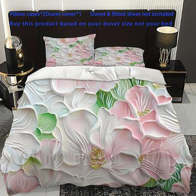 TEMU 3pcs Floral Print Bedding Set, 1* Duvet Cover + 2* Pillowcases (pillow Inserts Not Included), Cool And Comfortable, Suitable For Most Bedrooms, Home Furnishings, Hotel Themed , Lounges Image