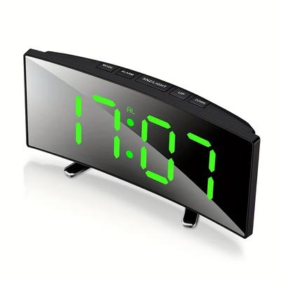 TEMU 1pc Modern Curved Led Digital Clock With Alarm, Usb Powered, Silent Alarm For Students, Home Decor, Bedside Clock | | Digital Display Image