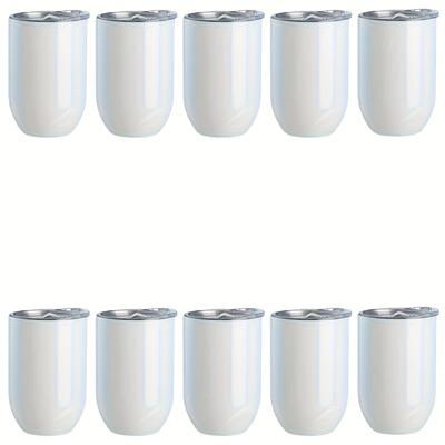 TEMU 10pcs 12oz Cute White Water Cups, Sublimation Diy Birthday Gifts, Suitable For Parties, Cateringreusable Diy Beverage Bottles, Egg-shaped Stainless Steel Vacuum Coffee Cups Image