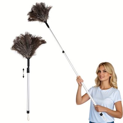 TEMU 25-49 Inch (about 63-124cm) Duster, Aluminum Handle Reused, Fluffy And Shed Feathers, Handheld Dust Removal Use, Suitable For Cleaning Home, Car, Office Image