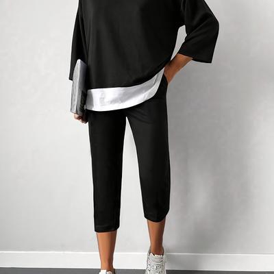 TEMU Solid Color Long Sleeve Slim Fit Trousers Casual Comfortable Suit Image