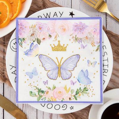 TEMU 20pcs Birthday Party Napkins - Decorative Floral & With Golden Glitter Accents, High-quality Paper For Celebrations & Gatherings, Birthday Party Decorations Image