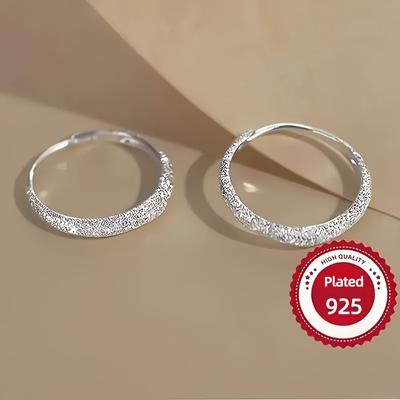 TEMU 925 Silver Plated Earrings With Sandblasted Texture, Starry Glitter Ring Studs, Valentine's Day And Day Jewelry Gift Image