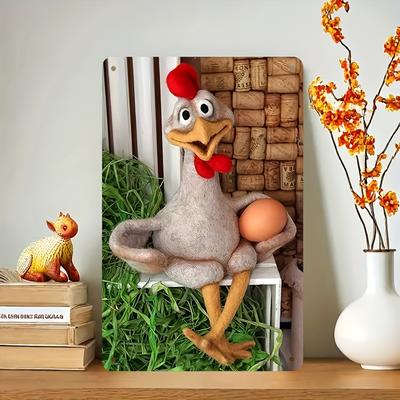 TEMU 2d Flat, Vintage Chicken Sculpture With & Egg - Rustic, Wall Art For Home, Kitchen, Farm, Office, Decor - 8x12 Inches, Chicken Decor, 2d, Room Decor, 2d Flat Image
