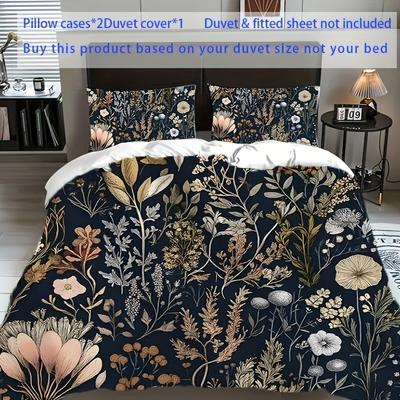 TEMU 3pcs Set Of Bed Linen With Leaf Pattern, 1*duvet Cover + 2*pillowcases Without Pillow Core, Cool And Comfortable, Suitable For Bedroom Home Supplies, Hotel Themed Suites, Lounges Image