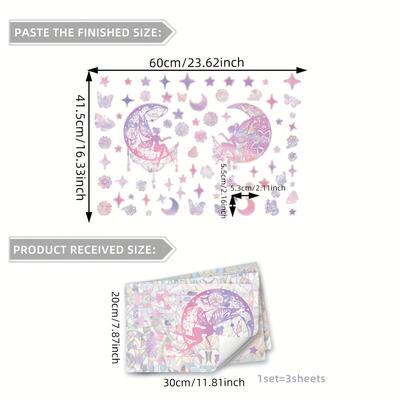 TEMU A Set Of 3 Sheets (20*30cm*3pcs) Hand-painted Stars, Moon, Flowers, Fairies, Colorful Sunlight, Static Glass Stickers 20 Double-sided Window Decoration Stickers Xc6072-nl Image