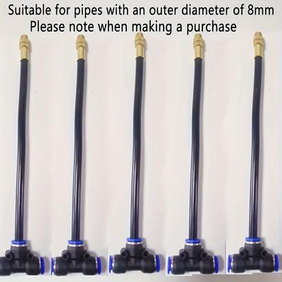 TEMU 5pcs Drip Irrigation Mist Nozzle Kit With 8-inch Flexible Hose, Adjustable 360-degree Rotation, Brass Atomizing Sprinklers, Universal Thread Connector Image