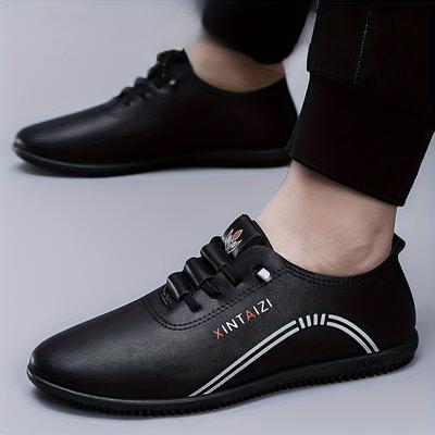 TEMU Men's Summer Business Casual Shoes - Lightweight Breathable Lace-up Sneakers With Cushioned Eva Insole & Slip-resistant Rubber Sole, White Round-toe Design For Office, Semi-formal & Casual Attire Image