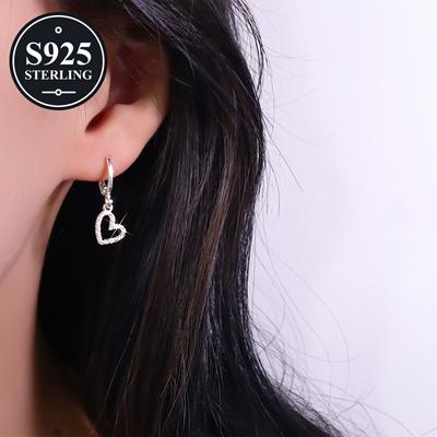 TEMU 925 Hypoallergenic Hollow Heart Stud Earrings With Sweet , Versatile Sparkling Peach-shaped Hoop Earrings, Exquisite Gift For Best Friend Or Girlfriend, With Anti-oxidation Storage Box Image