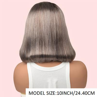 TEMU 13x4 Transparent Lace Front Omber Blonde To Grey Human Hair Wig - Pre-plucked, Glueless Bob Cut With For Women, Parties, Dates, And , Short Lace Front Wig Image